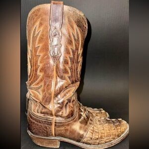 Lucchese Hornback Caiman Headcut Cowboy Brown Western Boot Mens 8